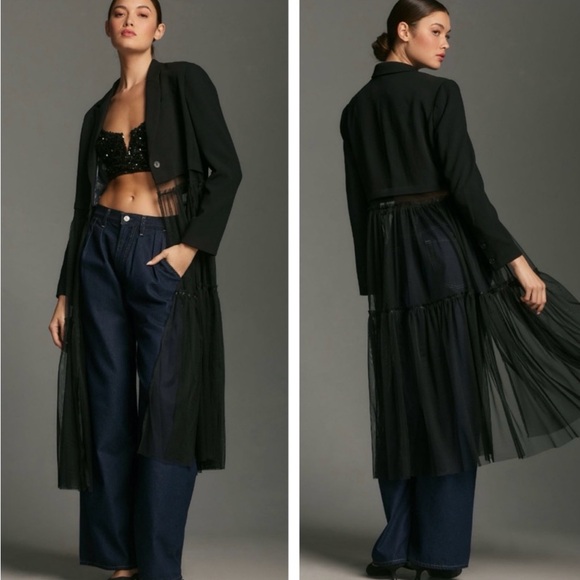 Anthropologie Dresses & Skirts - Anthropologie black tule lace duster